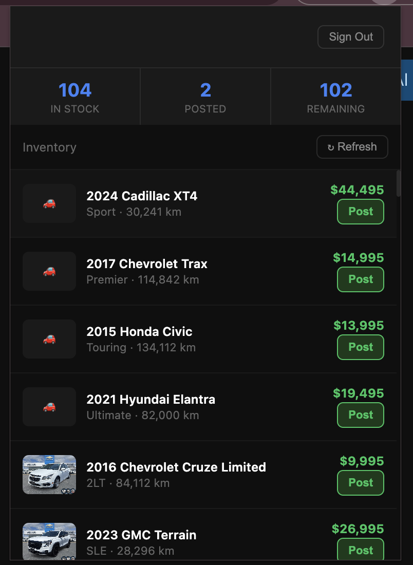 MarketSync Chrome extension for vehicle listing workflows